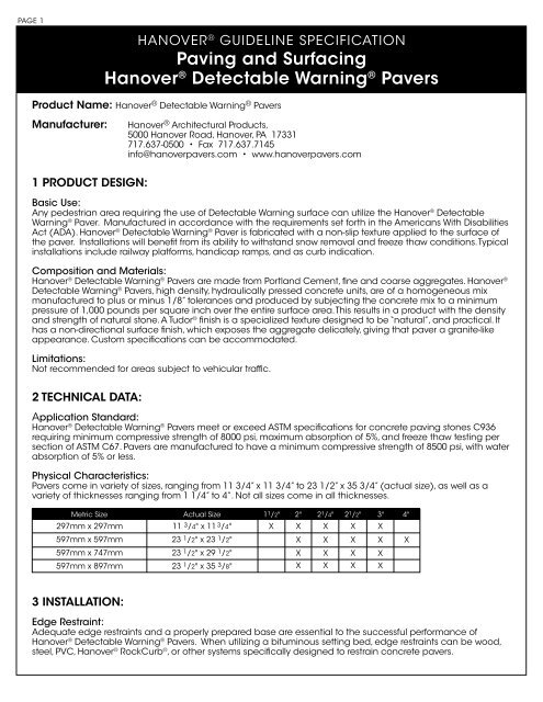 Detectable Warning® Paver Spec - Hanover® Architectural Products