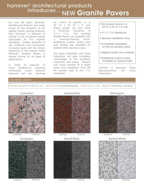 Granite Paver Flyer - Hanover® Architectural Products