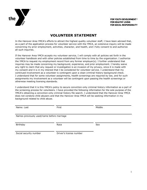 personal statement for volunteer work