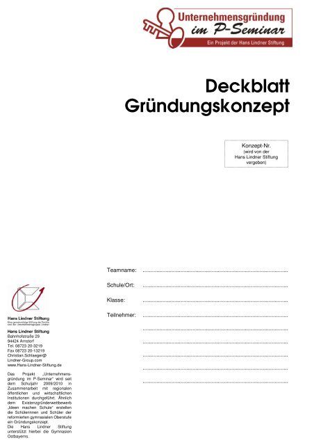 Deckblatt, Gesprächsprotokoll, Laufzettel - Hans Lindner Stiftung