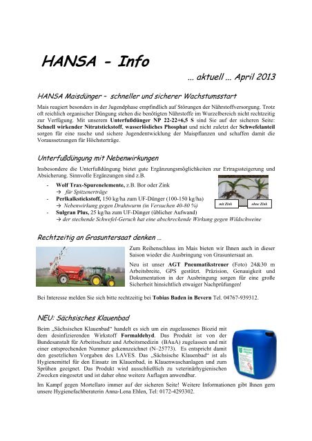 Rundschreiben 2 April 2013 - HANSA Landhandel