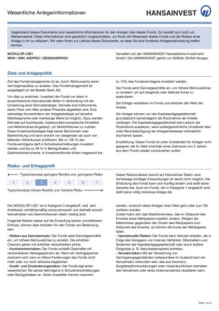 MODULOR LSE1 - DE000A0DPKD3 - Hansainvest