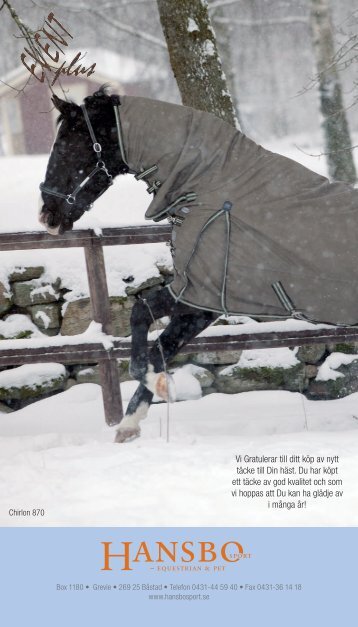 Vi Gratulerar till ditt köp av nytt täcke till Din häst. Du har ... - Hansbo