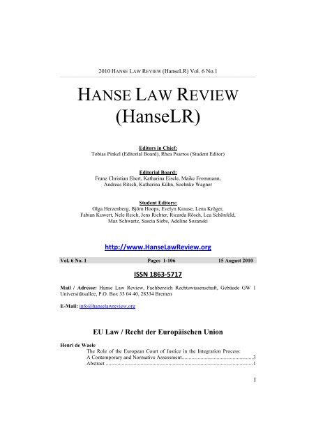 Contents - Hanse Law Review