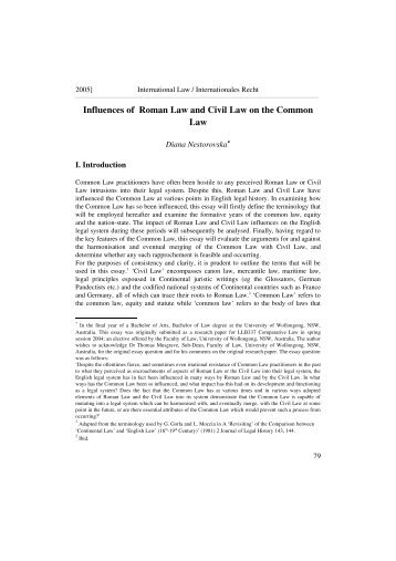 Influences of Roman Law and Civil Law on the Common Law