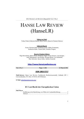 Hanse Law Review Vol. 8 No. 1 - Inhalt