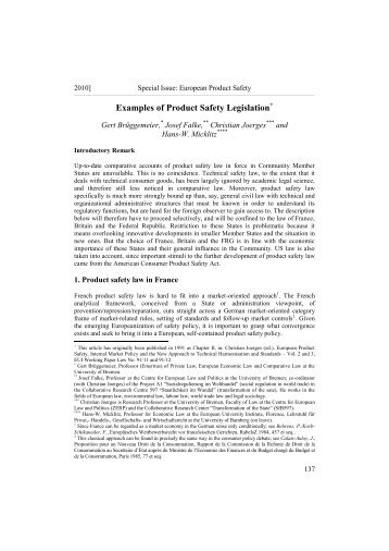 Examples of Product Safety Legislation - Hanse Law Review