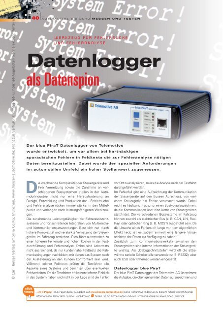 Datenlogger als Datenspion - HANSER automotive