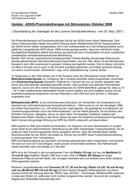 Update: ADHS-Pharmakotherapie mit Stimulanzien Oktober 2008