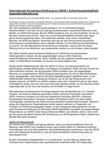 Internationale Konsensus-Erklärung zur ADHS - Hans Guck-in-die-Luft