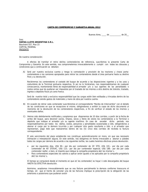 CARTA DE COMPROMISO Y GARANTIA ANUAL ... - Hapag-Lloyd