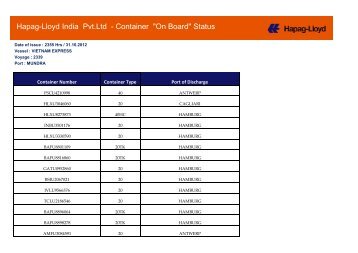 Hapag-Lloyd India Pvt.Ltd - Container "On Board" Status