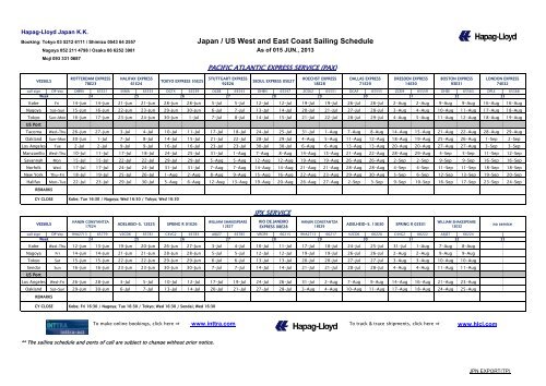 Japan / US West and East Coast Sailing Schedule - Hapag-Lloyd