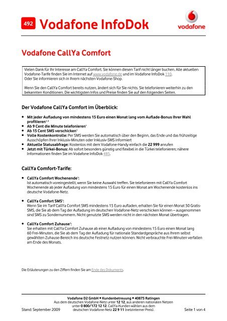 Infodok 492: Vodafone Callya Comfort: Jetzt Auflade-Bonus Ihrer