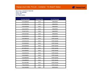 Hapag-Lloyd India Pvt.Ltd - Container "On Board" Status