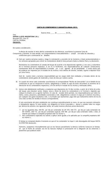 Carta de garantia de contenedores de importacion general Carta de garantia de contenedores de importacion general