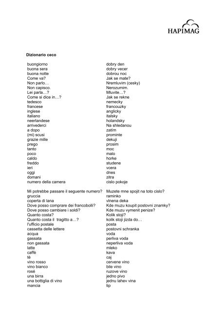 Dizionario Ceco Buongiorno Dobry Den Buona Sera Dobry Hapimag