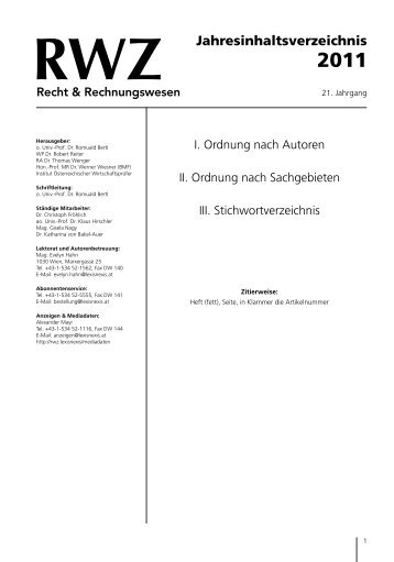 RWZ Jahresinhaltsverzeichnis 2011 - LexisNexis — RWZ