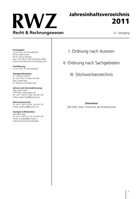 RWZ Jahresinhaltsverzeichnis 2011 - LexisNexis — RWZ