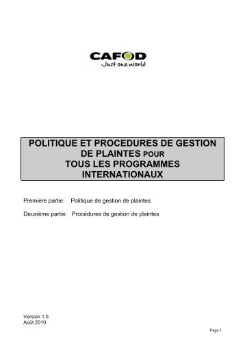 POLITIQUE ET PROCEDURES DE GESTION ... - HAP International