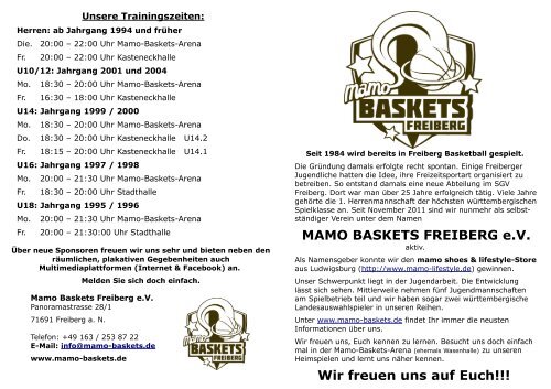 MAMO BASKETS FREIBERG e.V. Wir freuen uns auf Euch!!!