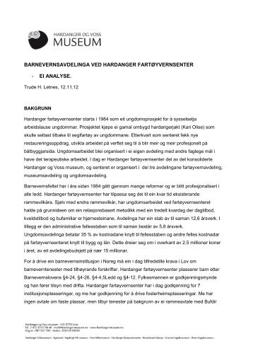 Analyse av barnevernsavdelinga. - Hardanger og Voss Museum