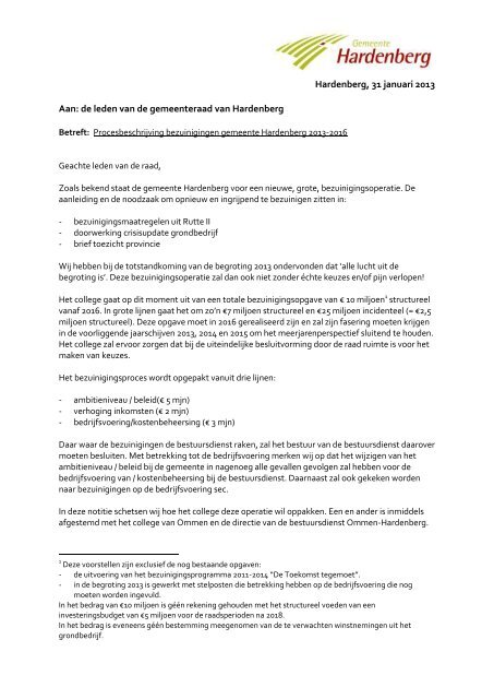 Procesbeschrijving bezuinigingen 2013-2016 - Gemeente ...