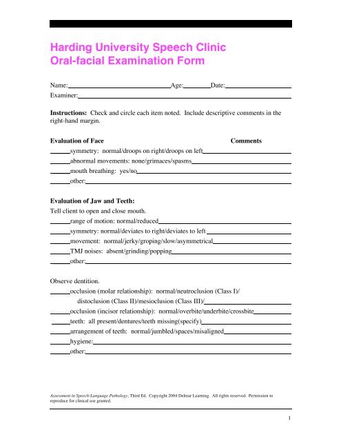 Oral Peripheral Examination Form - Harding University