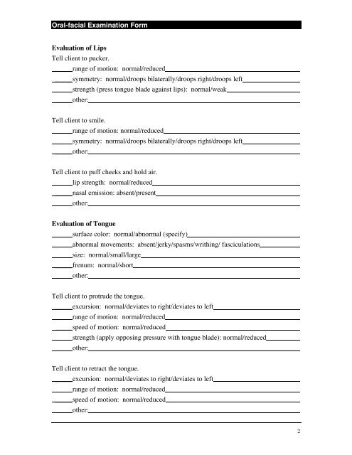 Oral Peripheral Examination Form - Harding University