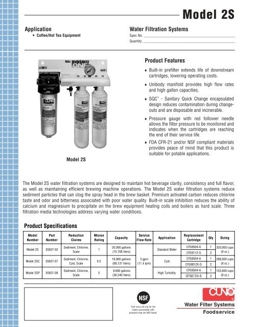 Cuno Model 2S Water Filtration Systems