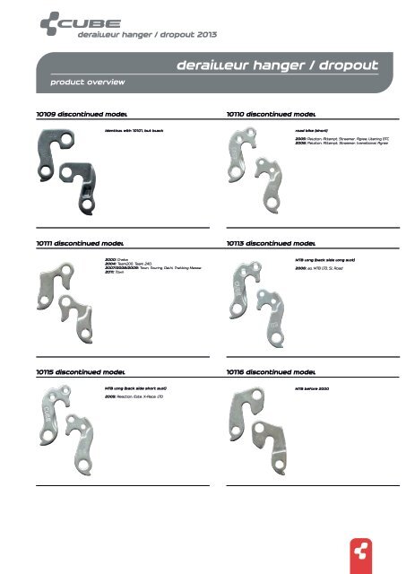 Derailleur Hanger Chart