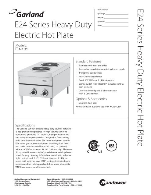 E24 Series Heavy Duty Electric Hot Plate E24 ... - uri=garland-group