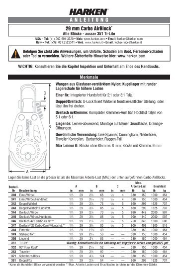 A N L E I T U N G 29 mm Carbo AirBlock® - Harken