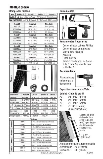 Carbo Racing Foil Manual de Instrucciones Unidad 0, 1, 2, 3 - Harken