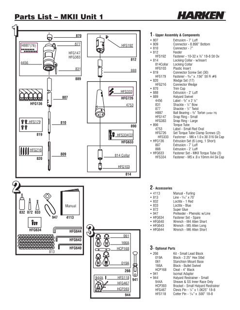 Parts List – MKII Unit 1 - Harken
