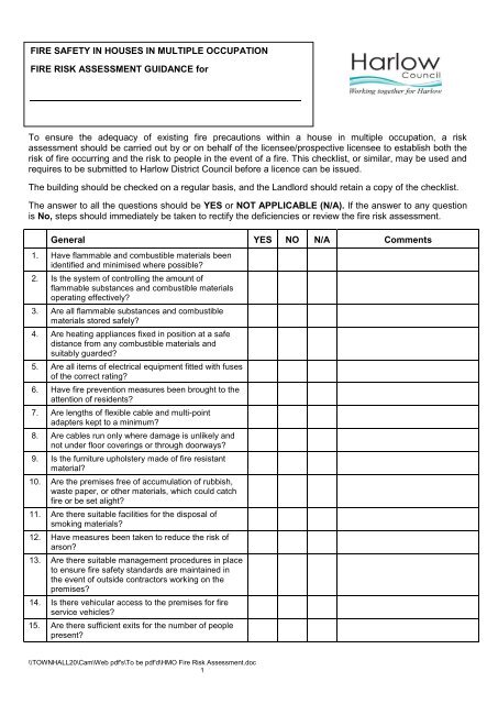 HMO Fire Risk Assessment Harlow Council