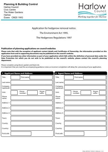 Application for hedgerow removal notice. The ... - Harlow Council