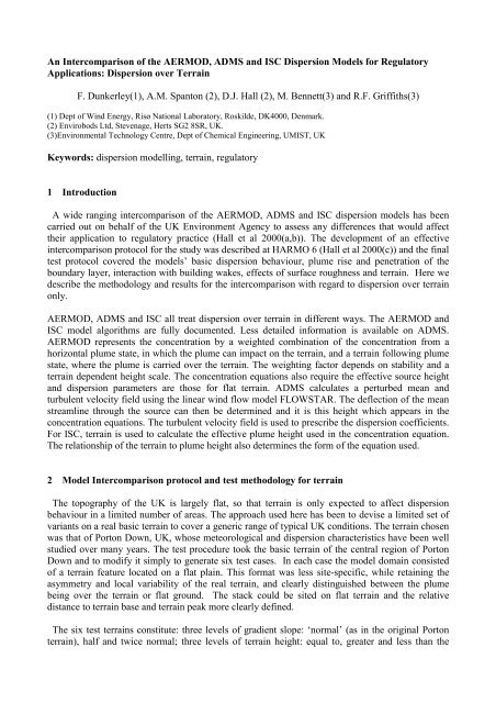 An Intercomparison of the AERMOD, ADMS and ISC Dispersion ...