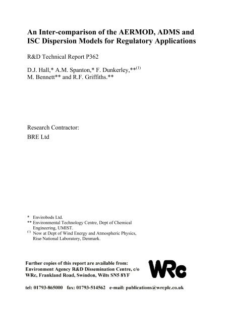 An Intercomparison of the AERMOD, ADMS and ISC Dispersion ...
