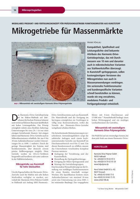 Mikrogetriebe für Massenmärkte - Harmonic Drive AG