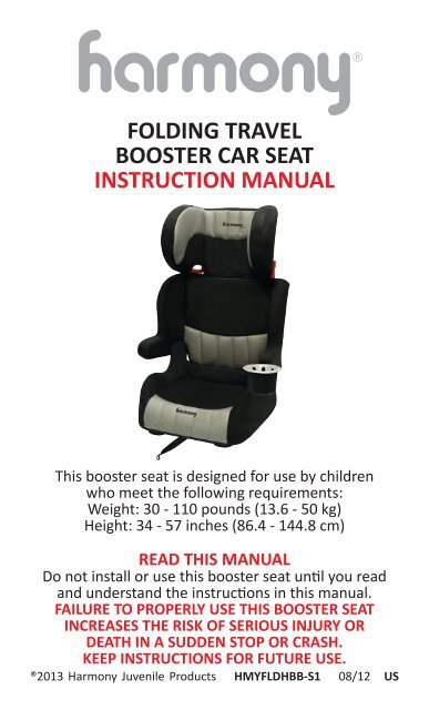 Folding Travel Booster Car Seat, Harmony Car Seat Manual