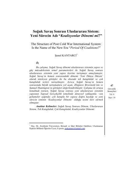 Soğuk Savaş Sonrası Uluslararası Sistem: Yeni Sürecin ... - Arastirmax