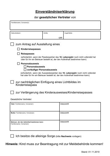 Einverständniserklärung der gesetzlichen Vertreter