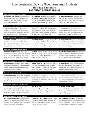 Free Louisiana Downs Selections and Analysis