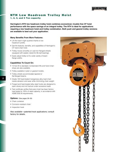 ntH low Headroom trolley Hoist - Harrington Hoists and Cranes