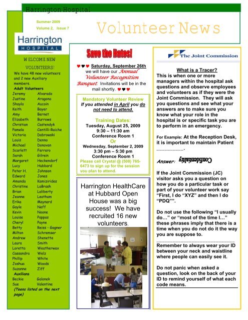 Volunteer News - Harrington Memorial Hospital