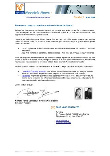 Novatris Newsletter N°1 Mars 2006 - Harris Interactive