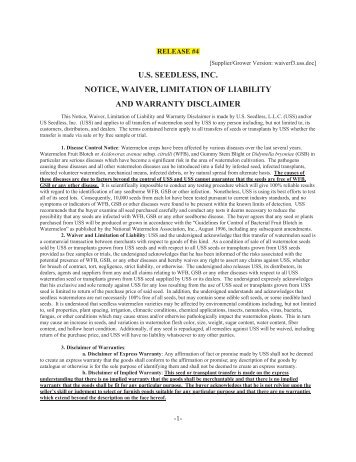 us seedless, inc. notice, waiver, limitation of liability ... - Harris Seeds