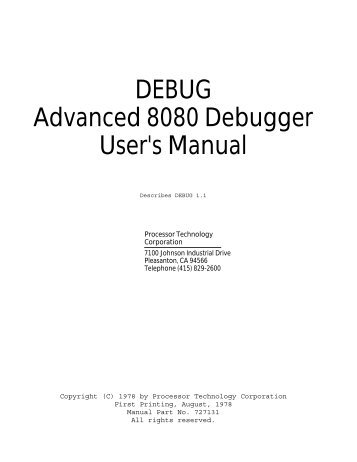 Advanced 8080 Debugger User's Manual