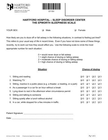 Sleep Disorder Center - Epworth Sleepiness Scale - Hartford Hospital!